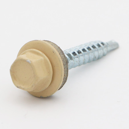 1 x Selbstbohrende Schrauben Sechskantkopf 4,8 x 35 Scheibe mit EPDM Neopren-Dichtung Verzinkt RAL1001 beige