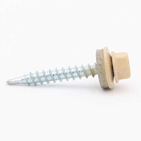 1 x Selbstbohrende Schrauben Sechskantkopf 4,8 x 35 Scheibe mit EPDM Neopren-Dichtung Verzinkt RAL1001 beige