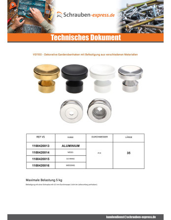 1 x Kleiderhaken dekorativ Aluminium Weiß mit...