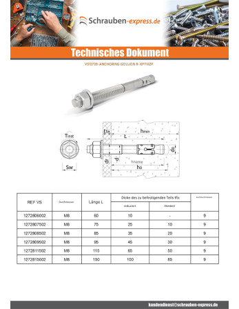 1 x Dübel BOZELENANKER R-XPT M8X115 Verzinkt...