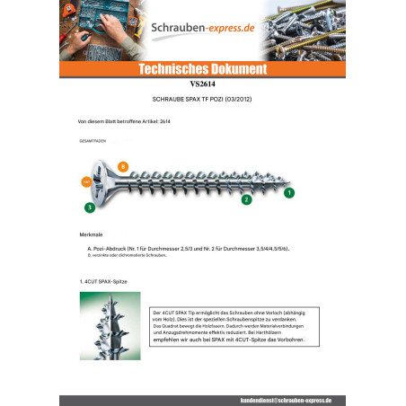 1 x Schraube Spax Senkkopfschraube Pozi N°2 5X80 Kopf-Durchmesser 9.7 Gesamtgewinde Yellox Spax Bichromat ohne
