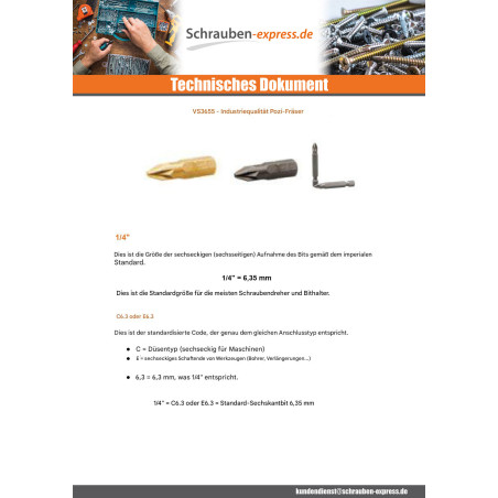 1 x Biteinsatz Industrielle Qualität 1/4" E6.3 Pozi PZ2 Länge 50