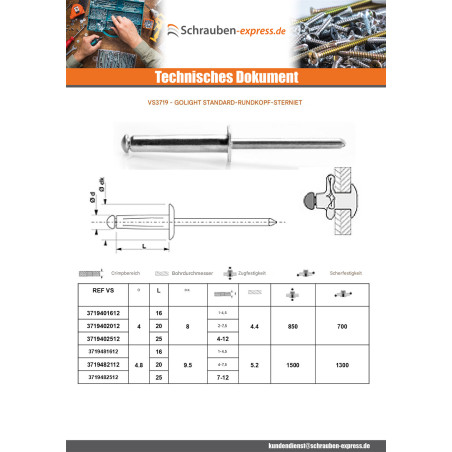1 x Niet Blind GOLIGHT ALU/ALU TRS 4,8 x 25