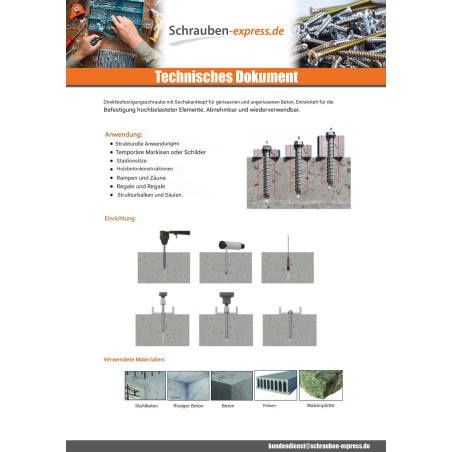 1 x Betonschraube Sechskantkopf Kreuzschlitz mit Flansch T15 10x100 Verzinkt