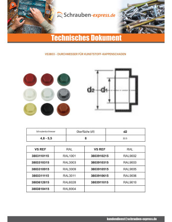1 x Kappe Sechskantkopf Polyethylen RAL3003 für...