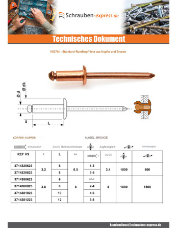 1 x Niet TRS Kupferstab Bronze 3,8 x 10