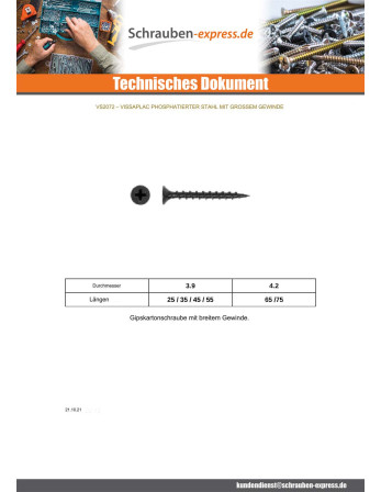 1 x Schraube für Gipsplatte Large gewing 4,2X65...