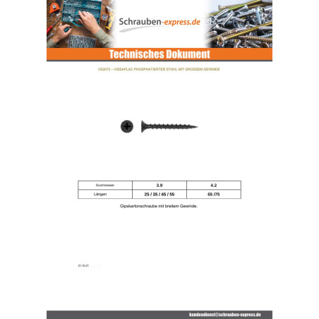 1 x Schraube für Gipsplatte Large gewing 4,2X65 Metallphosphat