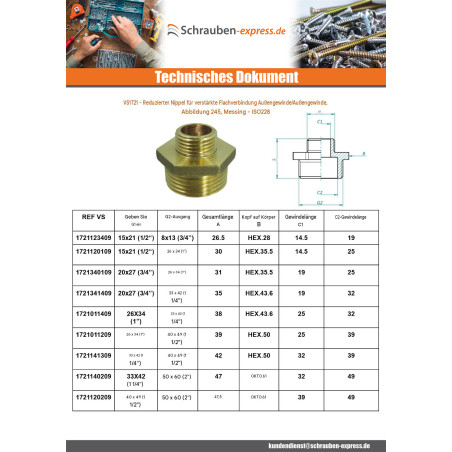 1 x Reduzierte Brustwarze Abbildung 245 für flaches Gelenk Männlich / Männlich verstärkt 26x34 (1") X 33x42 (1"1/4)