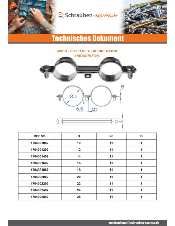 1 x Doppelte Metallschlauchschelle M7X150...