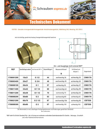 1 x Gerade Verschraubung 50x60 (2") Weiblich...