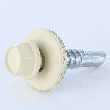 1 x Selbstbohrende Schrauben Sechskantkopf 5,5 x 25 Scheibe mit EPDM Neopren-Dichtung Verzinkt RAL1015 hellelfenbein