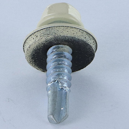 1 x Selbstbohrende Schrauben Sechskantkopf 5,5 x 25 Scheibe mit EPDM Neopren-Dichtung Verzinkt RAL1015 hellelfenbein