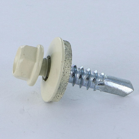 1 x Selbstbohrende Schrauben Sechskantkopf 5,5 x 25 Scheibe mit EPDM Neopren-Dichtung Verzinkt RAL1015 hellelfenbein