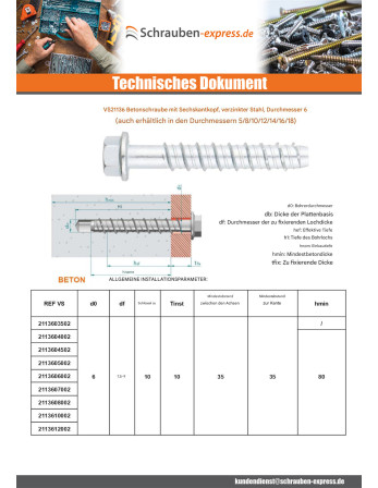 1 x Betonschraube Sechskantkopf Kreuzschlitz...