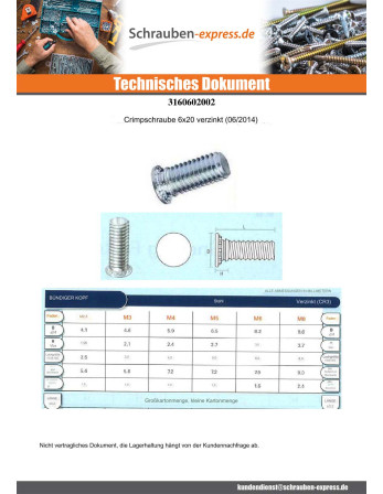 1 x Schraube Nieten M6x20 Verzinkt