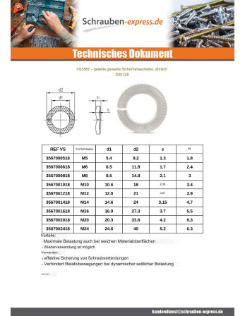 1 x Scheiben/Unterlegscheibe SICHERHEIT WELLIG...