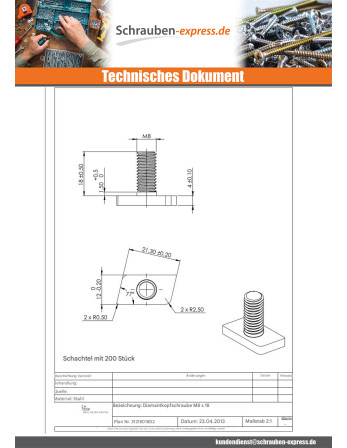 1 x Metallschrauben T.LOSANGE M8X18 Verzinkt