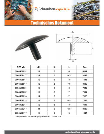1 x Schraubenkopfabdeckung Polyethylen...