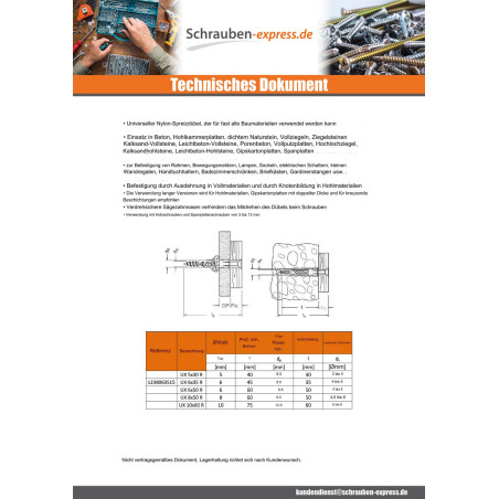 1 x Dübel Fischer UX-R 6X35