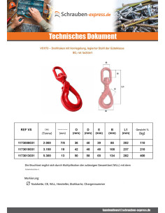 Drehwirbelhaken mit Verriegelung Grad 80 8 mm roter Stahl 2