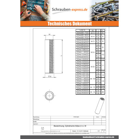 1 x Langmutter Zylindrisch M6x45 Durchmesser Außenbereich 10 Verzinkt