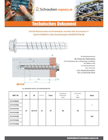 1 x Betonschraube Sechskantkopf Kreuzschlitz...