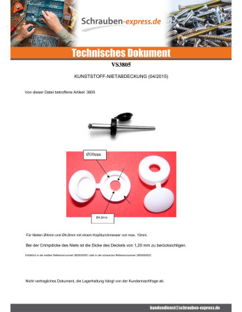 1 x Abdeckkappe Niet Polyethylen Weiß