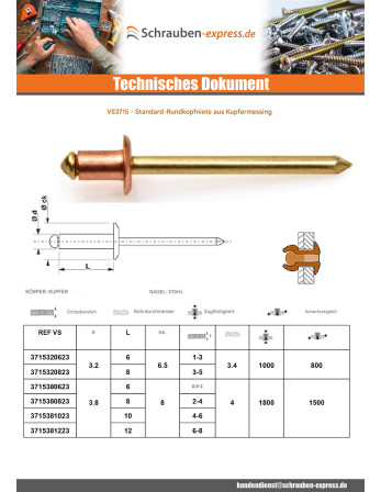 1 x Niet TRS Kupferstab Messing 3,8 x 6