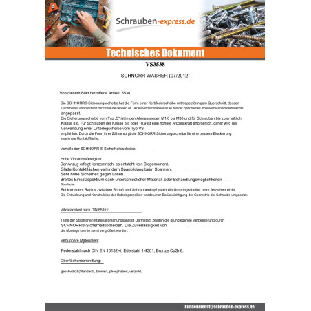 1 x Scheiben/Unterlegscheibe SCHNORR M6 Rohstahl Type S 416300