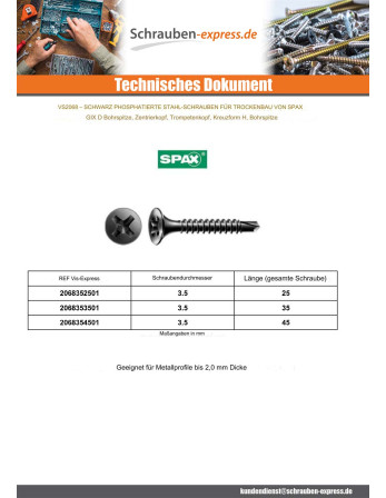 1 x Schraube für Gipsplatte Spax 3,5X45...