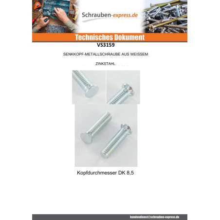 1 x Metallschrauben Senkkopfschraube Gezahnt M6x25 Kopf-Durchmesser 8,5 Verzinkt