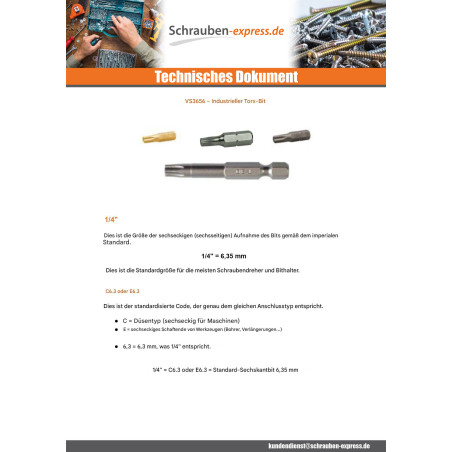 1 x Biteinsatz Industrielle Qualität 1/4" E6.3 T10 Länge 50