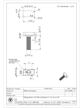 1 x Metallschrauben Hammerkopf M6x20 20x12...