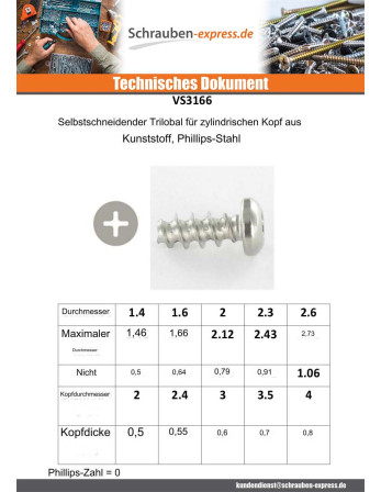 1 x Gewindefurchende Schraube Für Kunststoff...