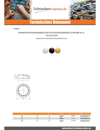 1 x Abdekkappe Zylindrischer Halbrundkopf...