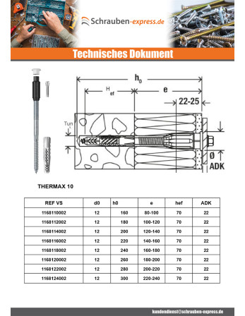 1 x Distanzmontage THERMAX Fischer 10/140 M6...