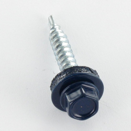 1 x Selbstbohrende Schrauben Sechskantkopf 4,8 x 35 Scheibe mit EPDM Neopren-Dichtung Verzinkt RAL5011 Stahlblau