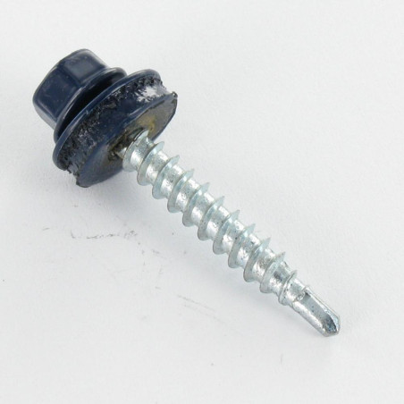 1 x Selbstbohrende Schrauben Sechskantkopf 4,8 x 35 Scheibe mit EPDM Neopren-Dichtung Verzinkt RAL5011 Stahlblau