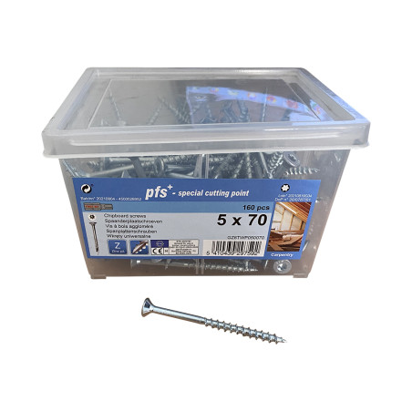 1 x Eimer 160 Spanplattenschraube 5X70 Senkkopf T25 cut Bohrspitze mit Typ 17 Spitze Verzinkt