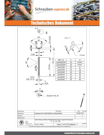 1 x Schraube Medium Senkkopf Gezahnt T20 4X30...