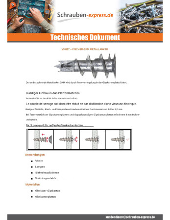 1 x Dübel Metallisch Fischer GKM