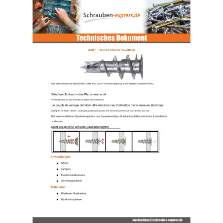 1 x Dübel Metallisch Fischer GKM