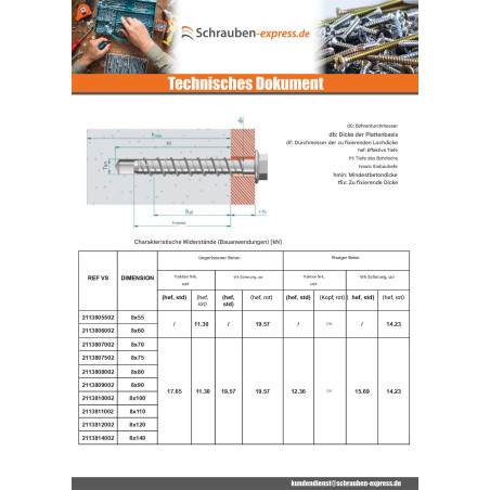 1 x Betonschraube Sechskantkopf Kreuzschlitz mit Flansch T13 8x90 Verzinkt