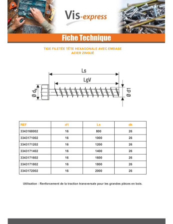 1 x Gewindestange Sechskantkopf 16x800 Verzinkt