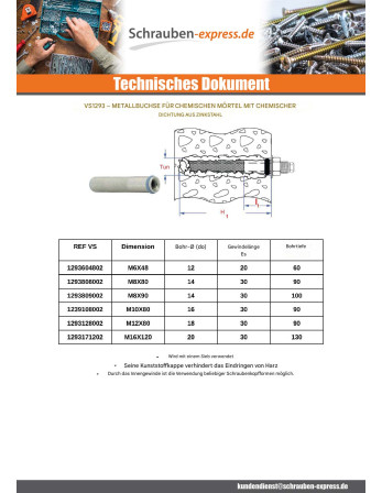 1 x Metallhülse für Injektionsmörtel M10X80...