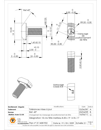 1 x Metallschrauben Hammerkopf M8/17 8,3 x 19...