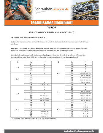 1 x Selbstbohrende Schrauben Senkkopfschraube...