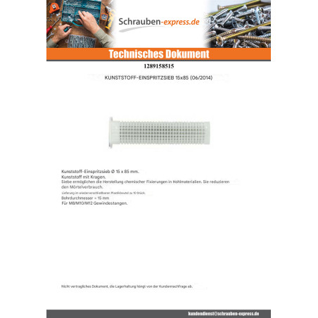 1 x SIEB INJEKTION Kunststoff RAWLPLUG 16x85