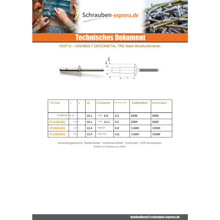 1 x "Niet HIGHTBOLT Standard-Rundkopf 4,8 x 10